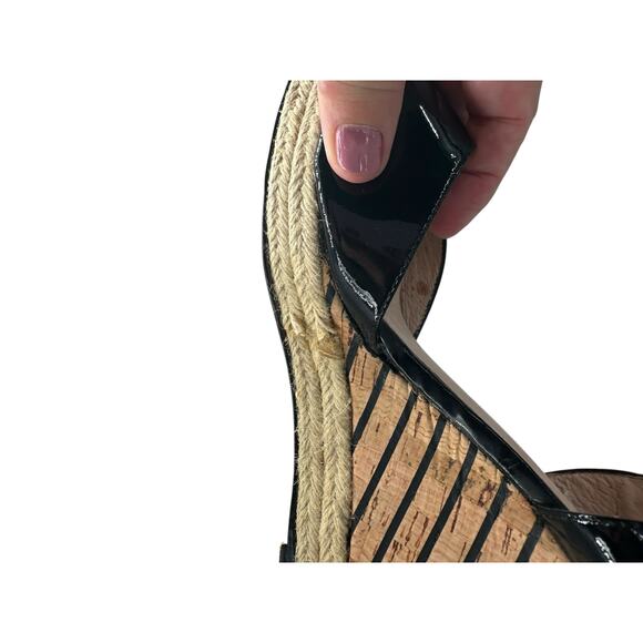 Charles David Black Patent Leather Wedge Cork Sandal sz 9.5 - Picture 6 of 9